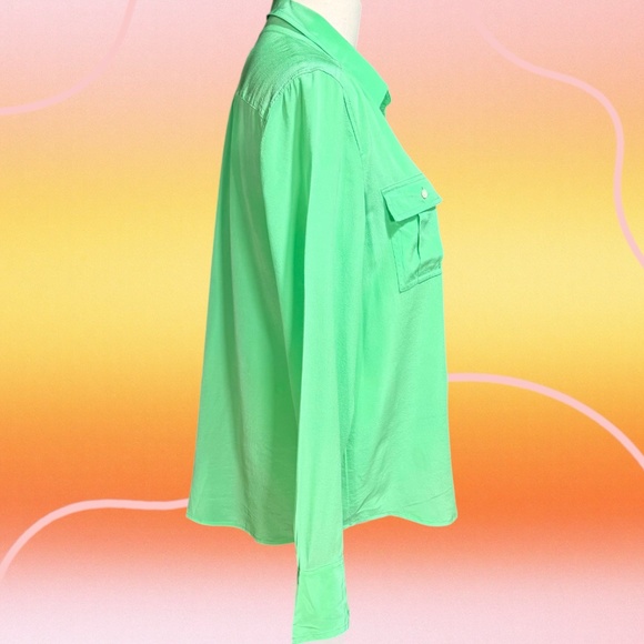 J. Crew ‘Blythe’ 100% Silk Button-Down Shirt w/ Breast Pockets in Seafoam Green - Picture 14 of 16